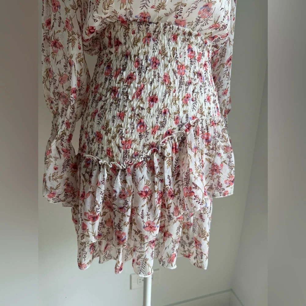 Princess Polly Floral Smocked Ruffle Layered Skirt Long Sleeve Dress ~ Size 2 - Picture 6 of 14